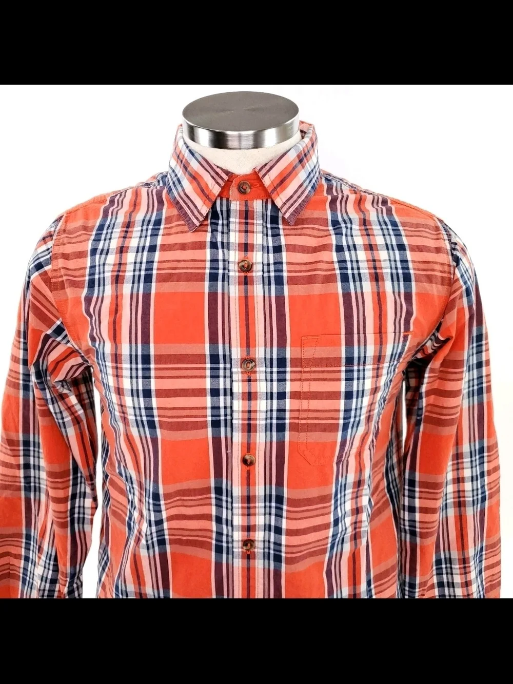 The North Face Mens Long Sleeve Button Up Shirt Small Orange 100% Cotton
